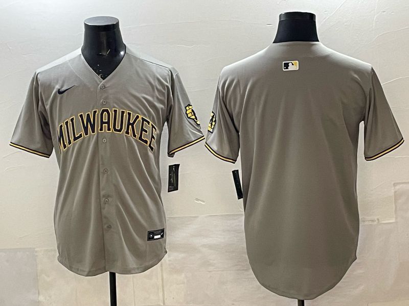 Men 2025 Milwaukee Brewers Blank Grey Game Nike MLB Jersey style 01->milwaukee brewers->MLB Jersey
